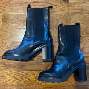 Annabella Black Leather Chunky Heel Chelsea Boots
